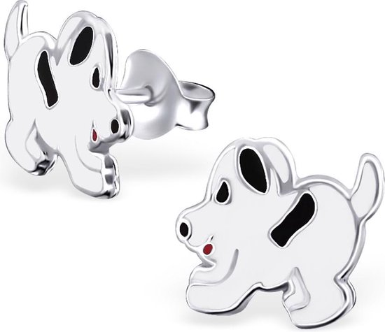 Boucles d'Oreilles Princesse Bas Noir - Filles - Argent 925 - Epoxy - Chien - 8 x 9 mm