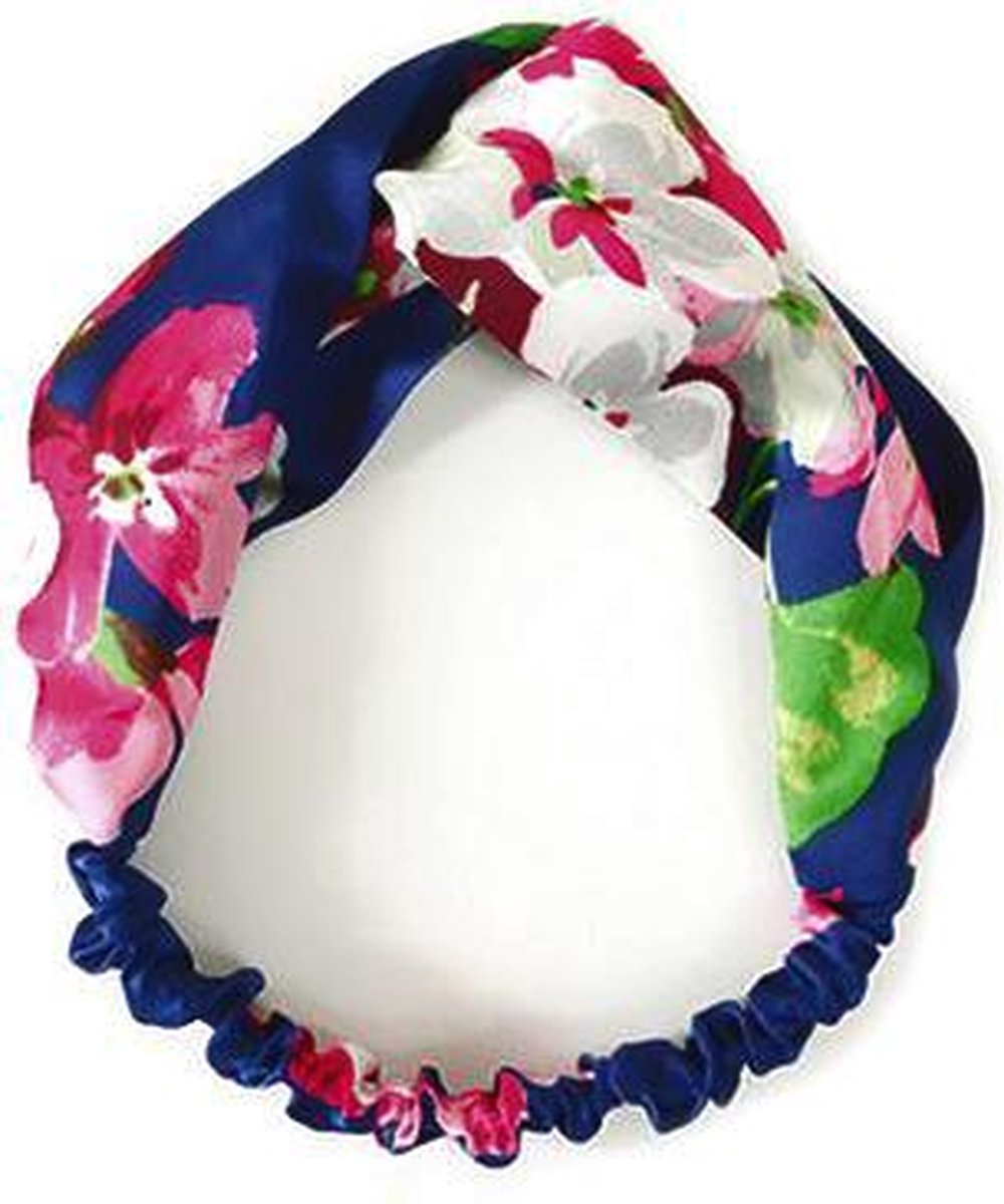 Haarband Satijn - Blauw Bloemen - Bandana Hoofdband | 100% Polyester | Elastisch
