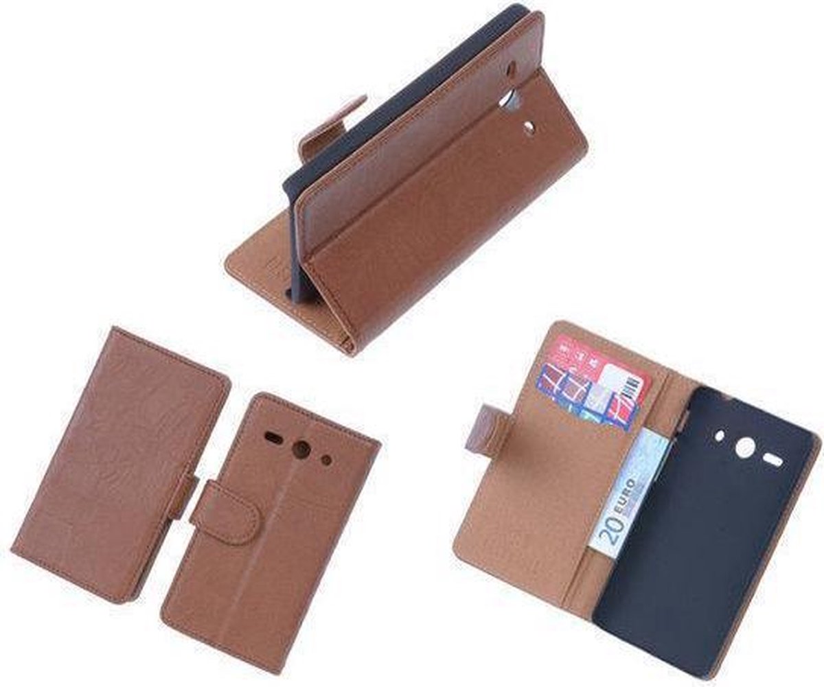 BestCases Bruin Luxe Echt Lederen Booktype Hoesje Huawei Ascend Y530