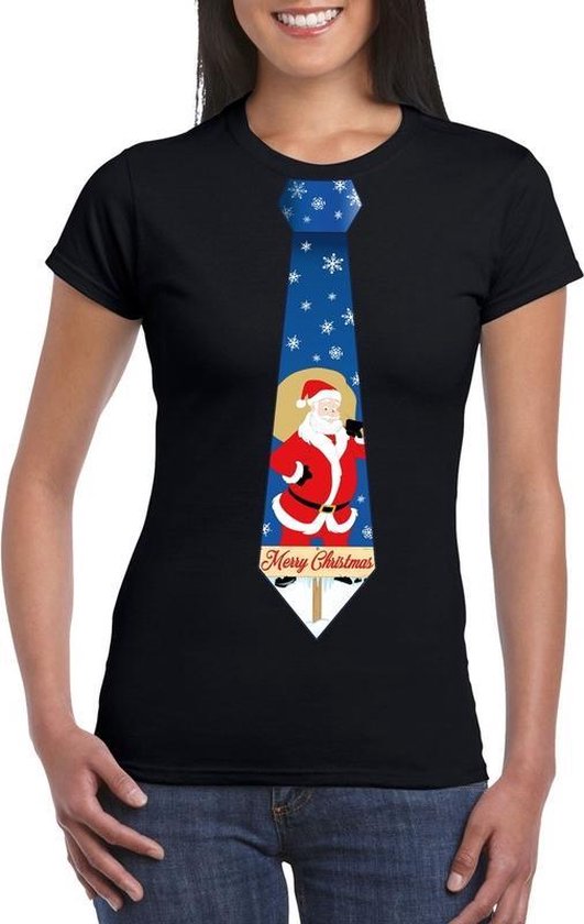 bol.com | Foute Kerst t-shirt stropdas met kerstman print zwart voor dames M