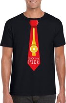 Zwart kerst T-shirt voor heren - Suck my Piek stropdas print L