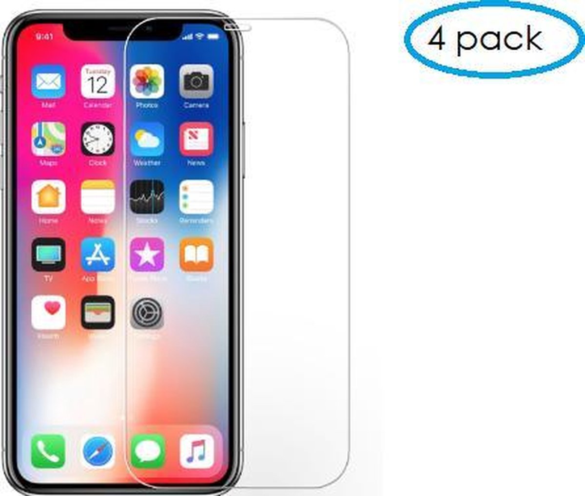 4 Pack - Glazen Screen protector Tempered Glass 2.5D 9H (0.3mm) Geschikt Voor iPhone X/Xs