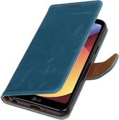 Zakelijke PU leder booktype hoesje voor LG Q8 blauw