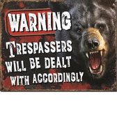 Warning Trespassers Bear ​​ Metalen wandbord 31,5 x 40,5 cm.