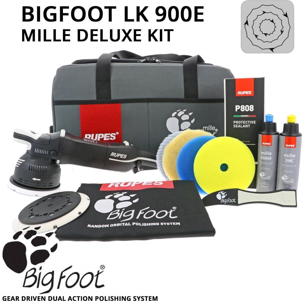 Rupes BigFoot Mille LK 900E Gear Driven Dual Action Polisher DLX Kit