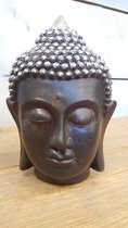 Thaise Boeddha - Hoofd - Beeld - Hoogte 17 cm - Polyresin - Zwart/Zilver