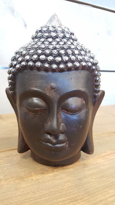 Thaise Boeddha - Hoofd - Beeld - Hoogte 17 cm - Polyresin - Zwart/Zilver |  bol.com