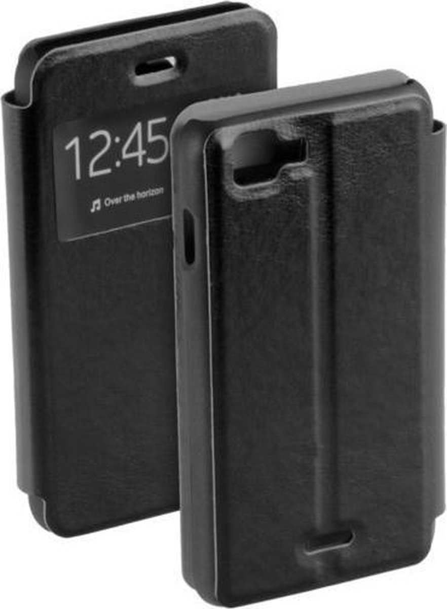 Zwart flipcase met venster voor de Wiko Kite hoes