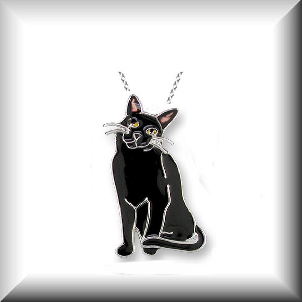 Orginele hanger van een zwarte geëmailleerde kat