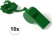 10 Stuks groene sportfluitjes aan koord