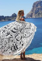 Mycha Ibiza – roundie – rond strandlaken – zeemeermin – zwart – 100% katoen – franje