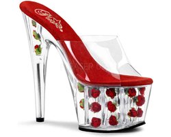 Pleaser - ADORE-701FL Muiltjes - Paaldans schoenen - 42 Shoes - Rood/Transparant