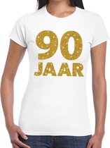 90 jaar goud glitter verjaardag kado shirt wit  voor dames S