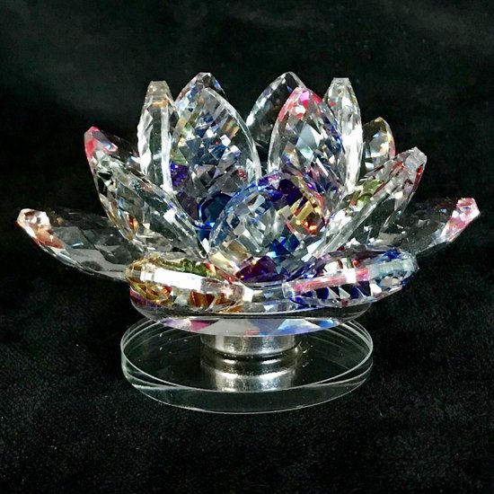 Fleur de lotus en cristal sur plaque tournante luxueuse qualité supérieure plusieurs couleurs 9.5x6x9.5cm fait à la main Real craft.