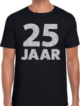 25 jaar zilver glitter verjaardag/jubilieum shirt zwart heren M