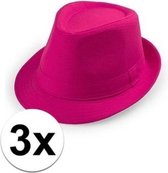 3x Voordelige roze trilby hoedjes
