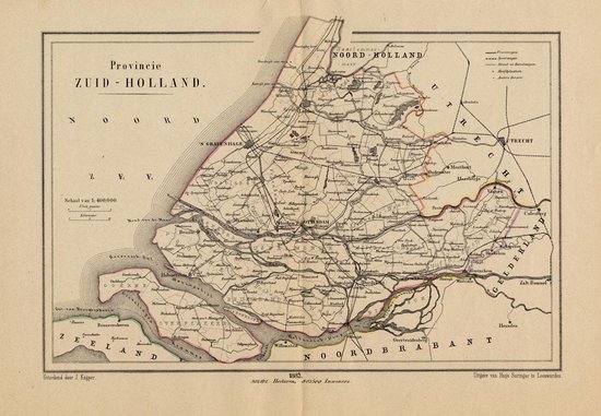 Historische kaart, plattegrond van Provincie Zuid Holland uit 1867 door Kuyper van Kaartcadeau.com