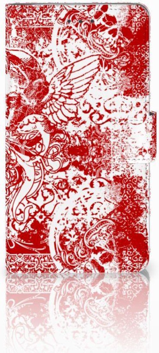 Boekhoesje voor Telefoonhoesje met Naam Samsung Galaxy J7 2016 Angel Skull Rood