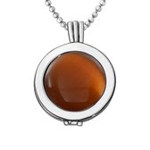 Quiges - Munthouder met Ketting en Munt 25mm Cat's Eye Bruin - Zilverkleurig - EPRHZ053