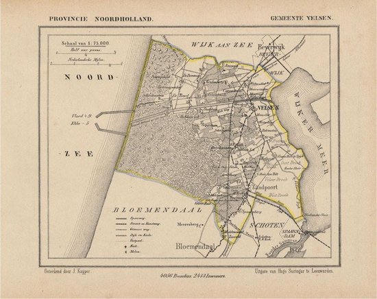 Historische kaart, plattegrond van gemeente Velsen in Noord Holland uit 1867 door Kuyper van Kaartcadeau.com