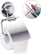 Luxe Hangende RVS Toiletpapier Houder Met Klep - WC Rolhouder Hangend Verchroomd - Closetrolhouder - Megalock Zuignap - Zonder Boren