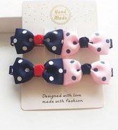 2 sets 2 alligatorknip haarclip haarknipje baby meisje strik (ca. 4,5 x 2,5 cm) blauw-roze met polkadot – gratis verzending