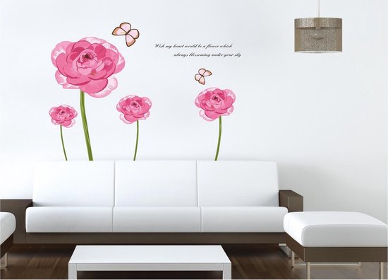 Muursticker met 4 roze bloemen