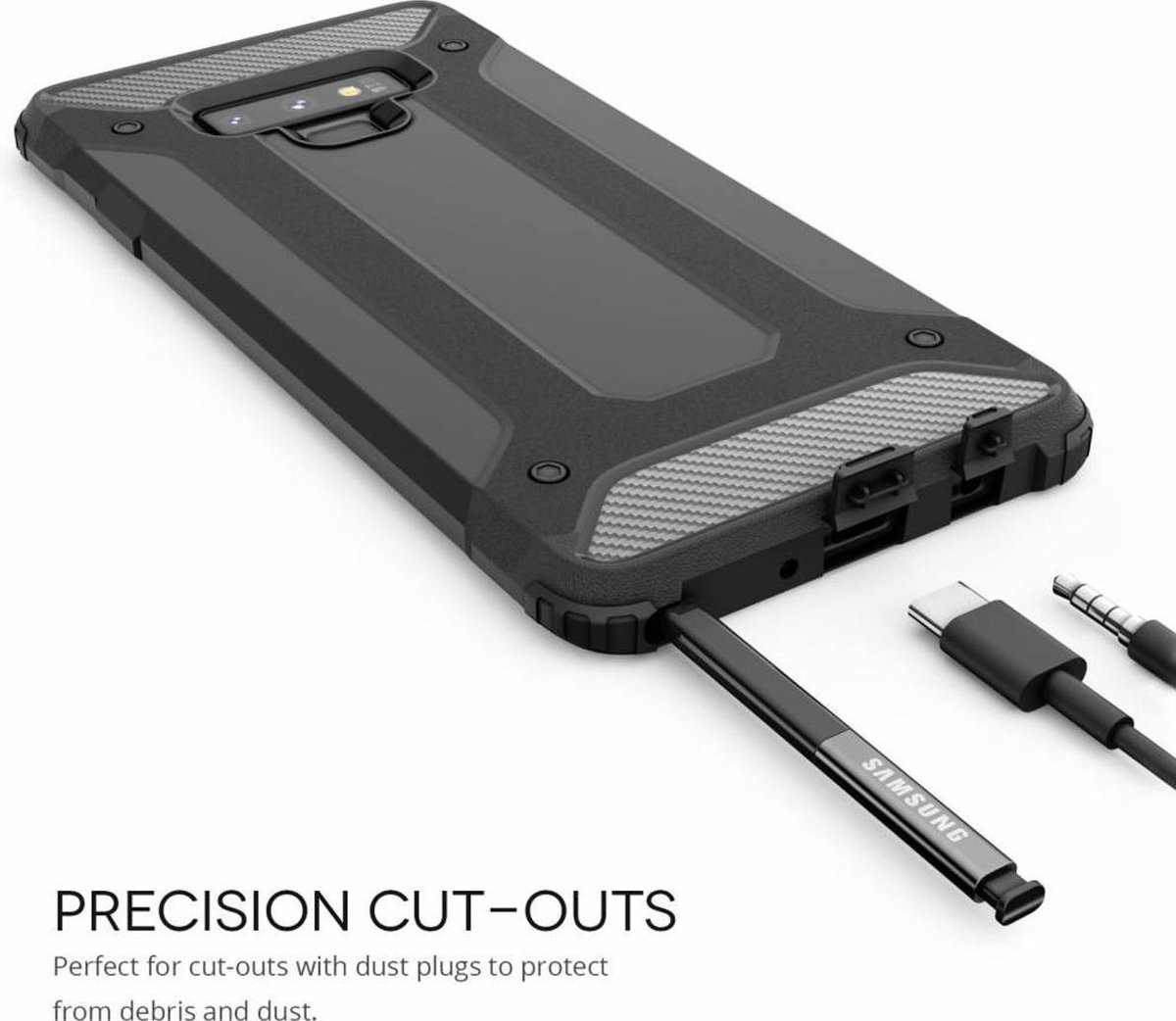 HB Hoesje Geschikt voor Samsung Galaxy Note 9 - Anti Shock Hybrid Armor Back Cover - Grijs