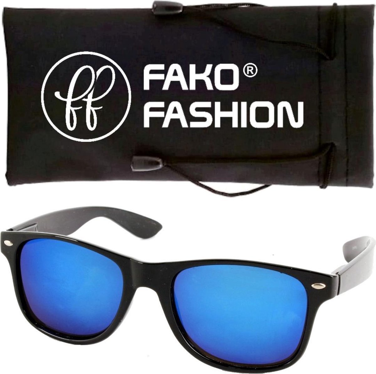 Fako Fashion® - Zonnebril - Zwart - Spiegel Blauw