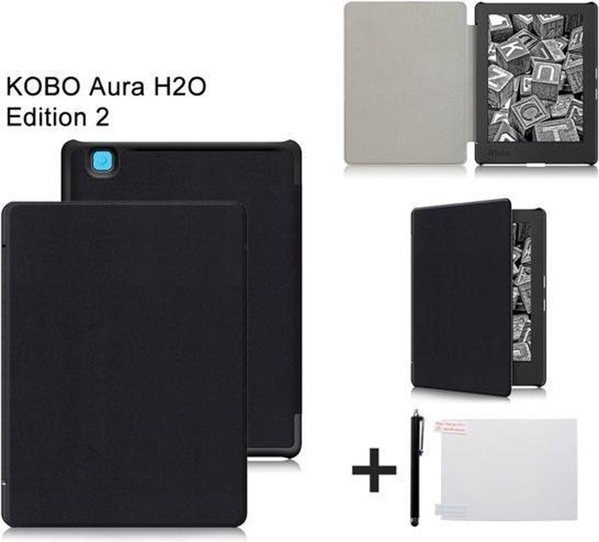 PU Leren Sleepcover Beschermhoes Voor De Kobo Aura H2O Edition 2 2017 - H20 2 6,8 Inch Slimfit Smart Case Cover Sleeve Hoes - Zwart - Merkloos