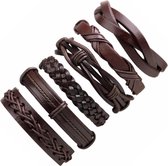 Fako Bijoux® - Bracelet - Cuir - Set Deluxe - 6 Pièces - Marron