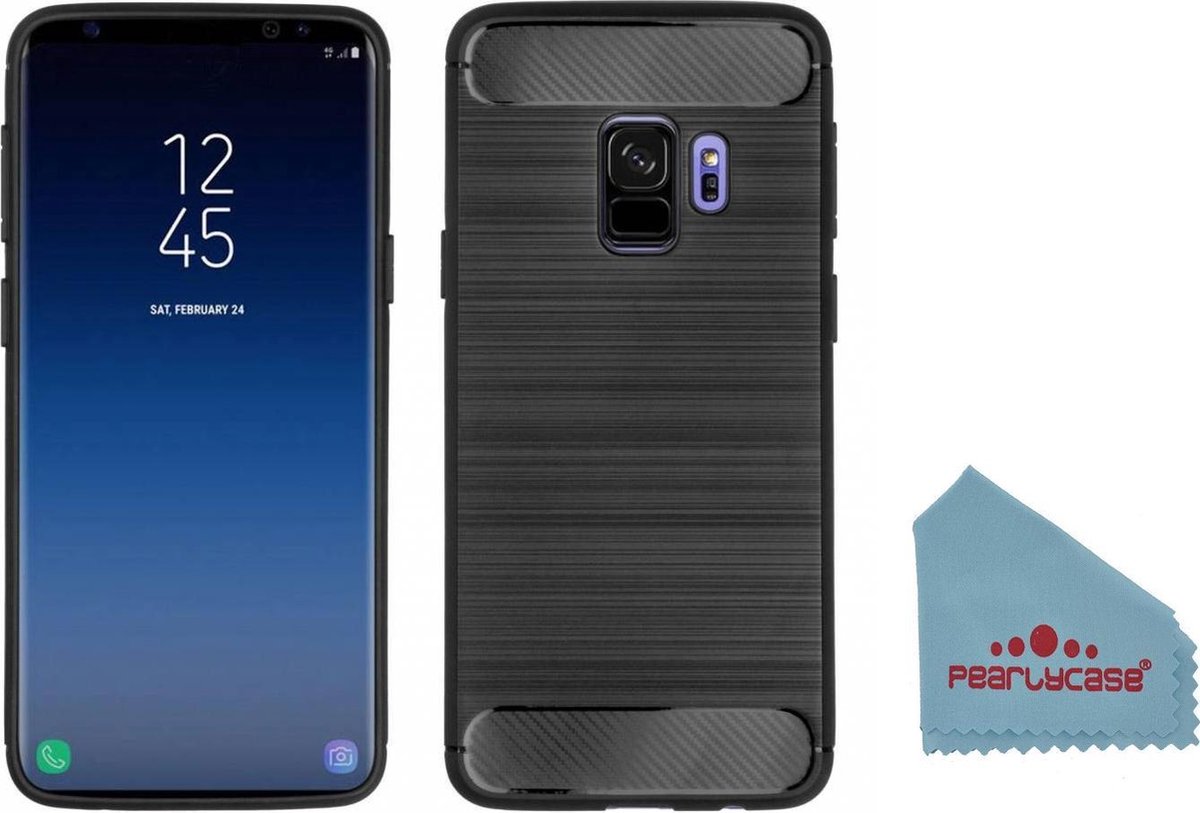Pearlycase® Zwart Carbon Geborsteld TPU Hoesje Geschikt voor Samsung Galaxy S9