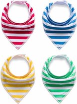 JillyBee - Slab - Slabbetje - Slabber - Bandana - 4pack - Gestreept - Wit - Geel - Blauw - Groen - Rood