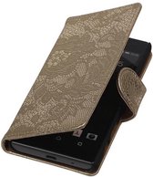 Lace Bookstyle Wallet Case Hoesjes voor Sony Xperia Z5 Compact Goud