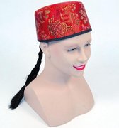 Rood Chinees hoedje met vlecht