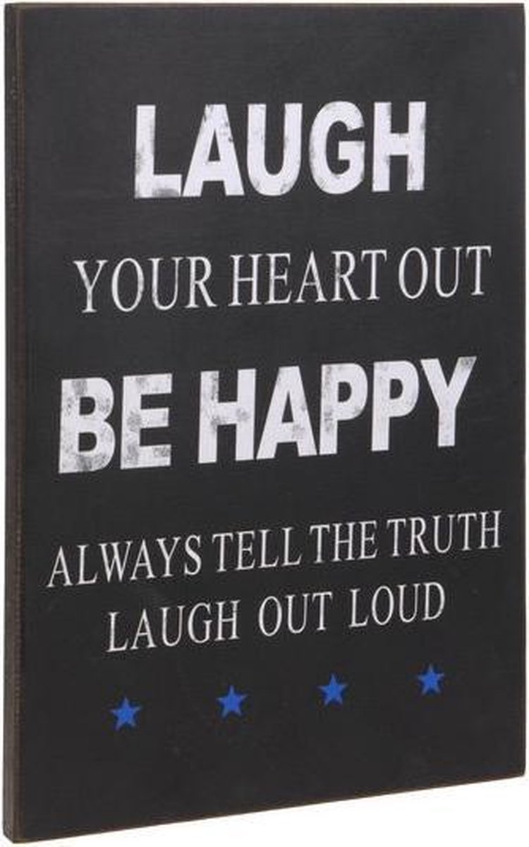 Tekstbord hout Laugh
