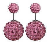 Double dots oorbellen - roze strass