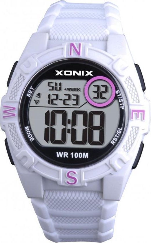 Foto: Xonix kqa 004 horloge digitaal kinderen unisex siliconen band abs cijfers achtergrondverlichting alarm start stop chronograaf tweede tijdzone waterdicht 10 atm wit zwart roze