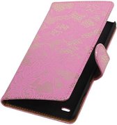 Lace Bookstyle Wallet Case Hoesjes Geschikt voor Sony Xperia C4 Roze