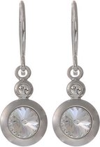 Oorbel metaal hanger 18mm lengte verwekt met swarovski steen 6mm lengte