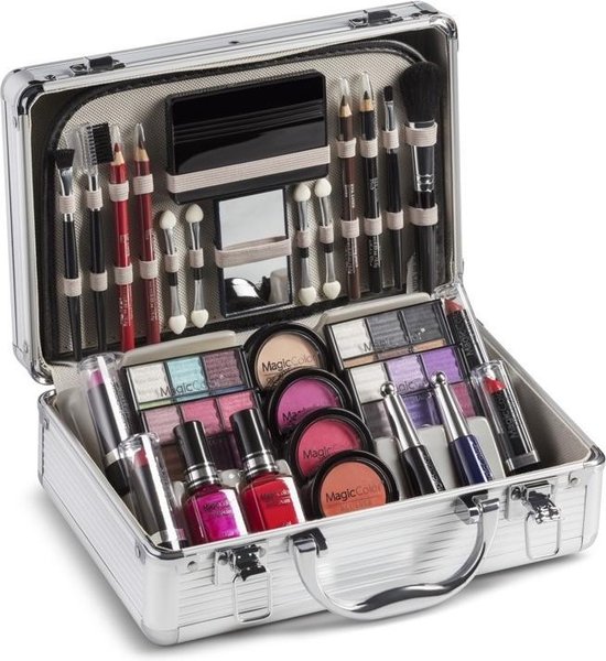 ForDig - Luxe aluminium make up koffer met inhoud - Cosmetica koffer -  Beautycase -... | bol.com