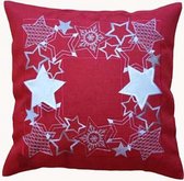 Kussenhoes - Kerst - Rood met zilveren sterren - Kussenhoes 40 x 40 cm