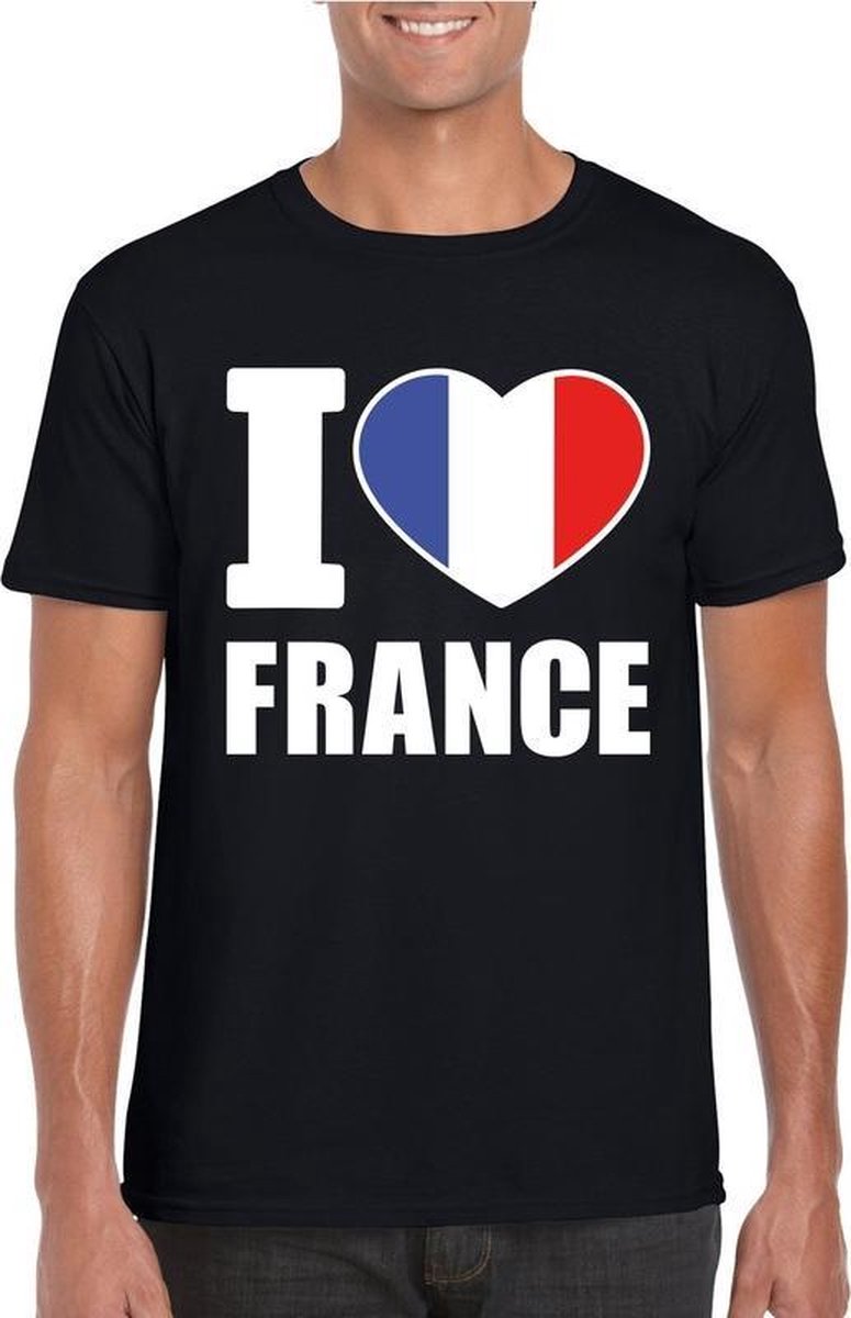 Afbeelding van product Bellatio Decorations  Zwart I love France supporter shirt heren - Frankrijk t-shirt heren XL  - maat XL