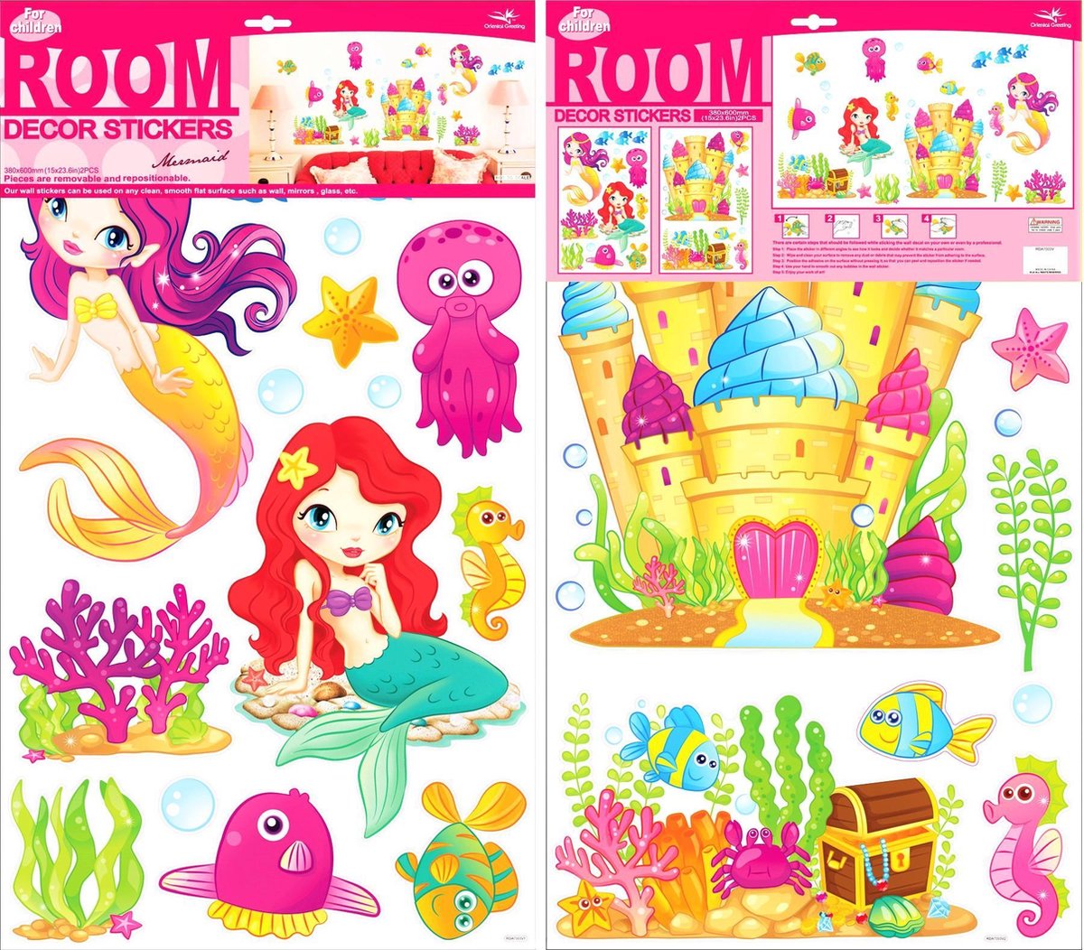 Wondever Stickers Muraux Queue De Sirène Océan - Décoration Chambre Enfant Bébé Salle De Bain