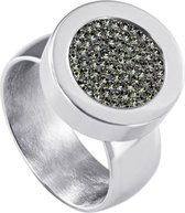 Quiges RVS Schroefsysteem Ring Zilverkleurig Glans 19mm met Verwisselbare Zirkonia Olijfgroen 12mm Mini Munt