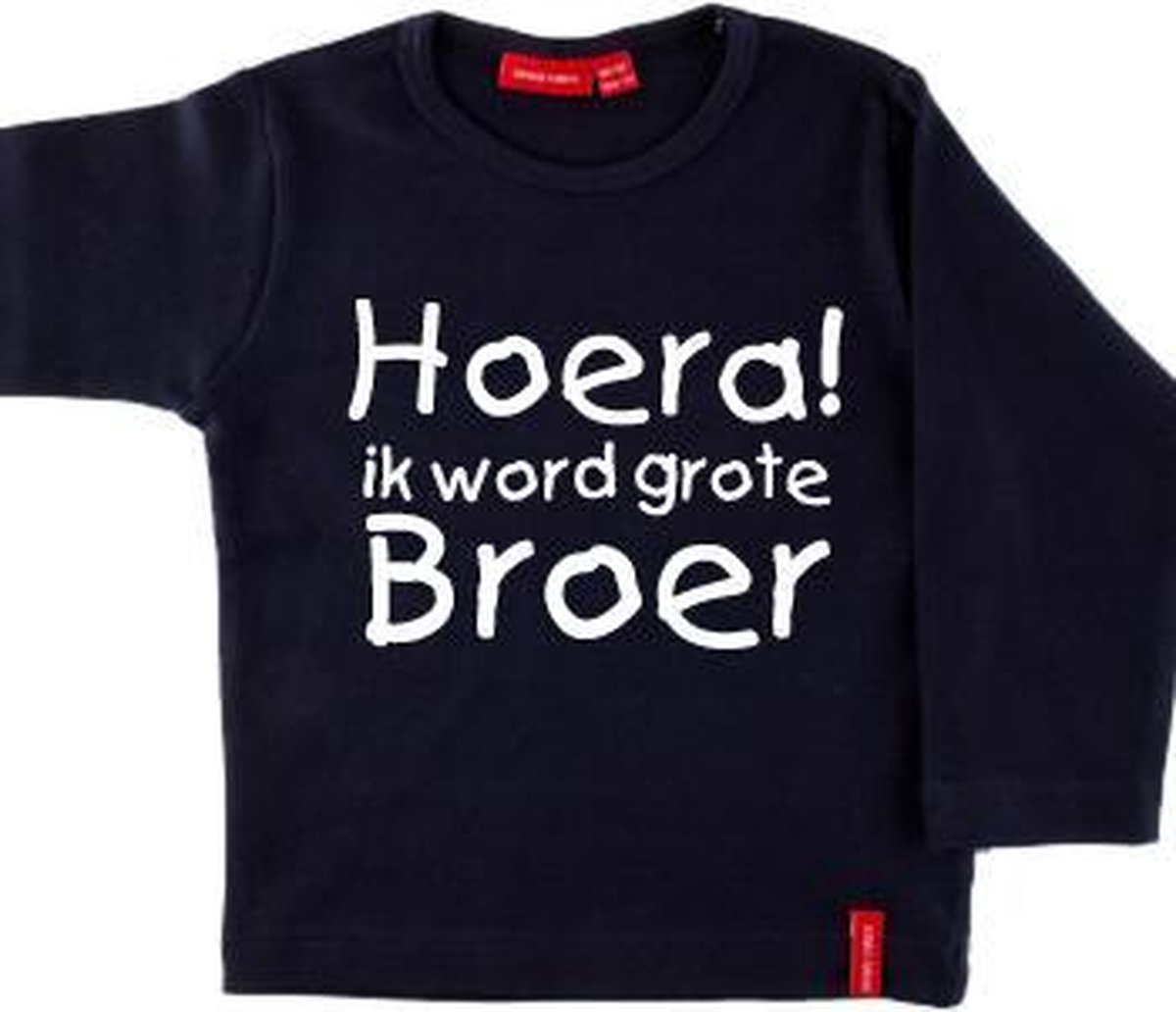 T-shirt lange mouw | Hoera! ik word grote broer| navy | maat 122/128 |  bol.com