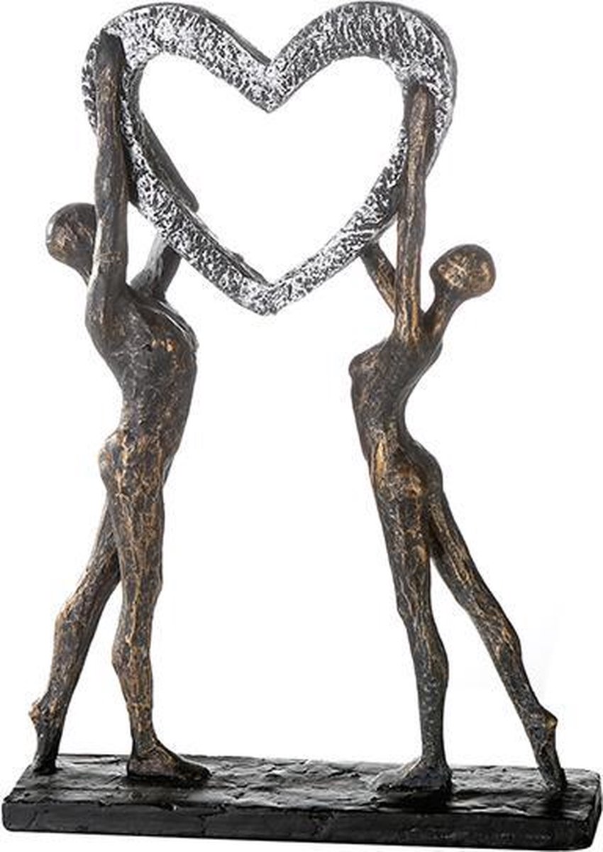 Gilde Handwerk - Sculptuur Beeld - Victory - Liefde overwint alles - Polyresin - Brons/Zilverkleur - 37 cm Hoog - Decoratief Beeld