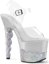 Pleaser Sandaal met enkelband, Paaldans schoenen -39 Shoes- SCALLOP-708-2RS Paaldans schoenen Zilverkleurig/Transparant