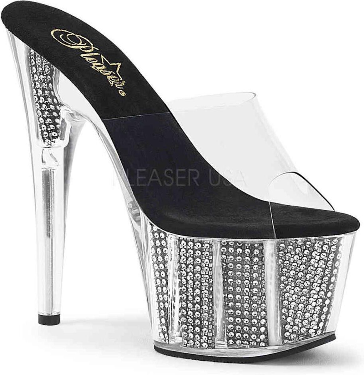 Pleaser - ADORE-701SRS Muiltjes - Paaldans schoenen - 37 Shoes - Zilverkleurig/Transparant