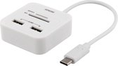 Deltaco UCR-157 USB-C SD en microSD kaartlezer en USB hub USB 2.0 met OTG ondesteuning 18 cm kabel, wit